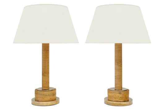 Rattan and Brass Table Lamps