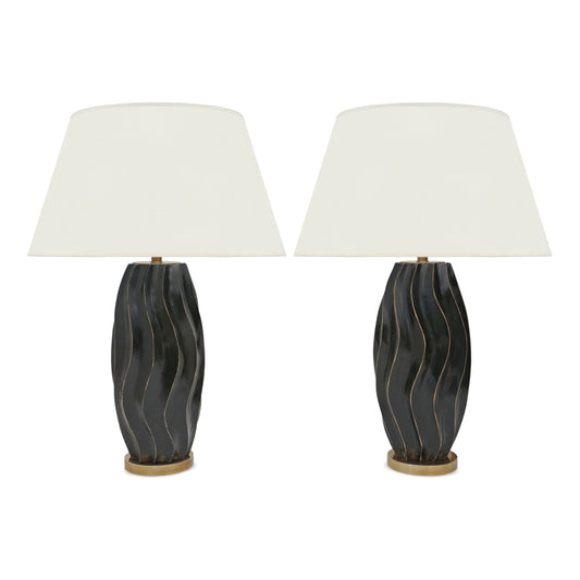 Pair of Carved Wood Lamps