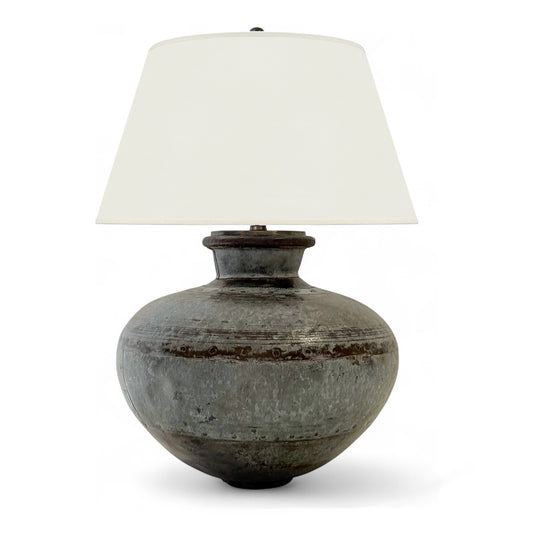 Round Patinated Steel Table Lamp