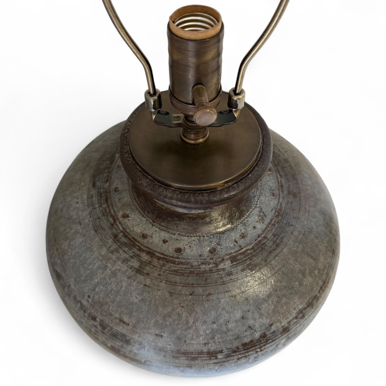 Round Patinated Steel Table Lamp