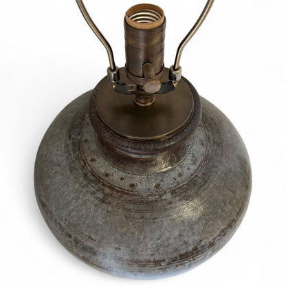 Round Patinated Steel Table Lamp