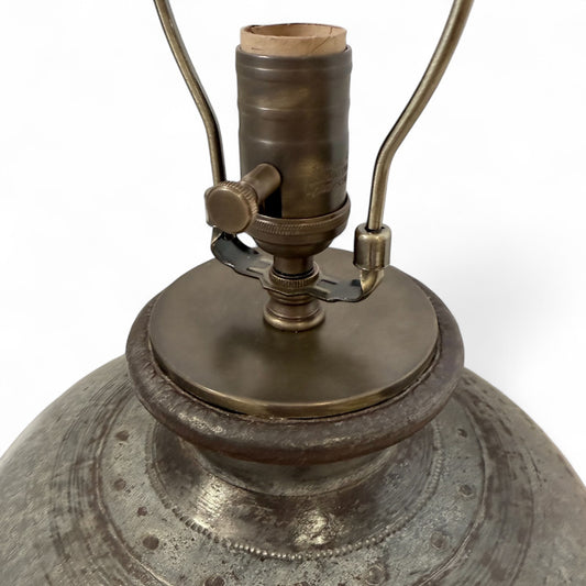 Round Patinated Steel Table Lamp