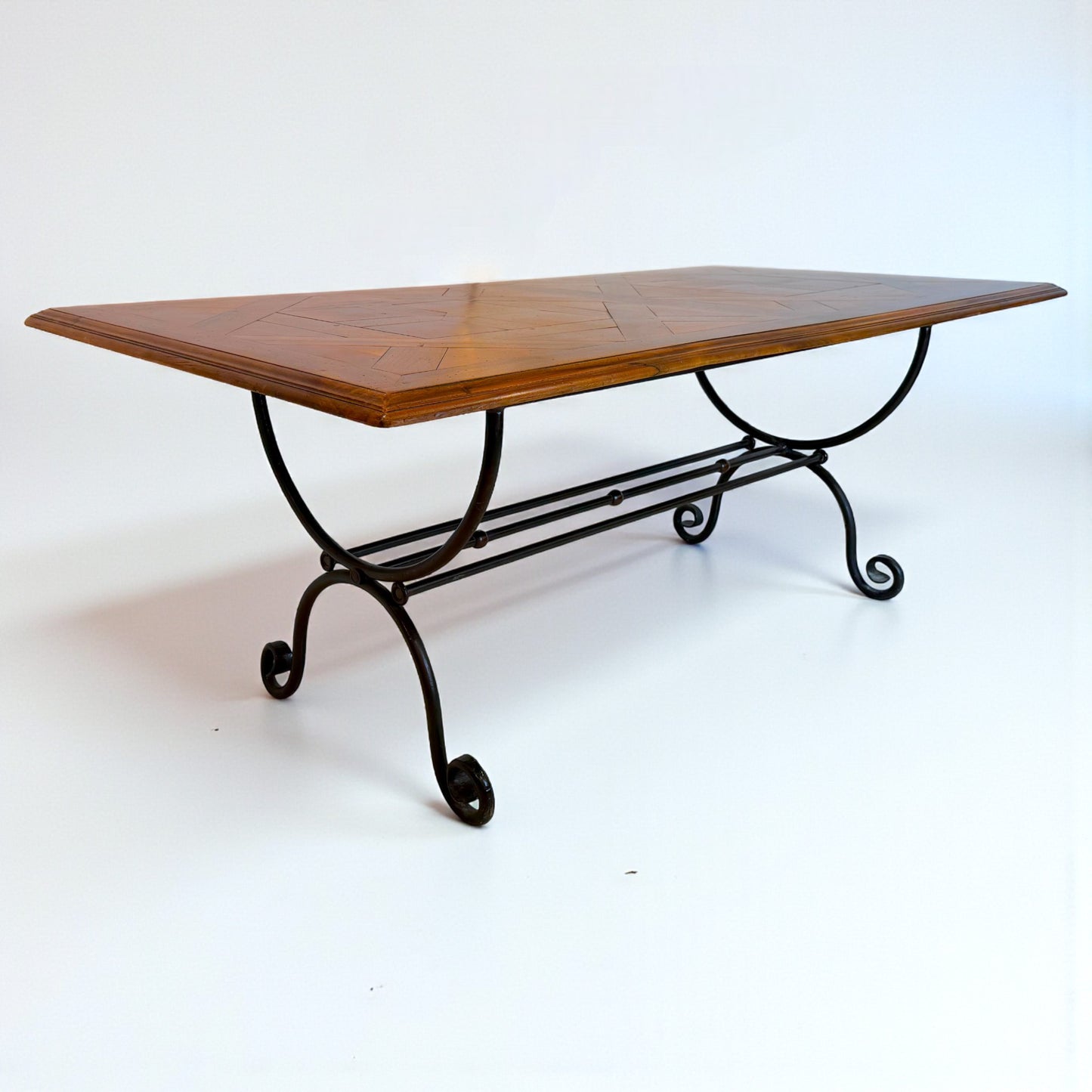 French Iron and Parquet Wood Dining Table
