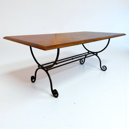 French Iron and Parquet Wood Dining Table