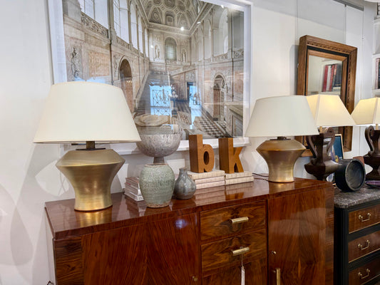 Pair of Gold Glazed Ceramic Table Lamps