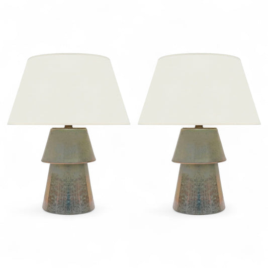 Pair of Blue/Green Iridescent Table Lamps