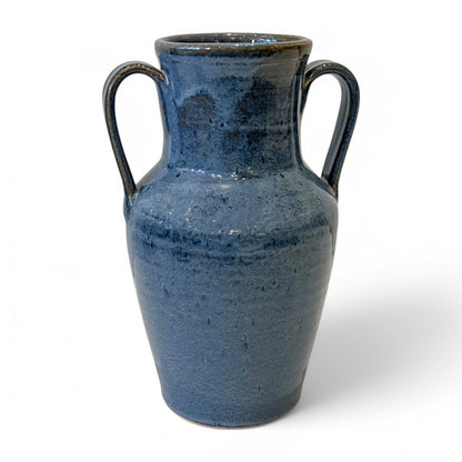 Blue Glazed Double Handle Ceramic Vase