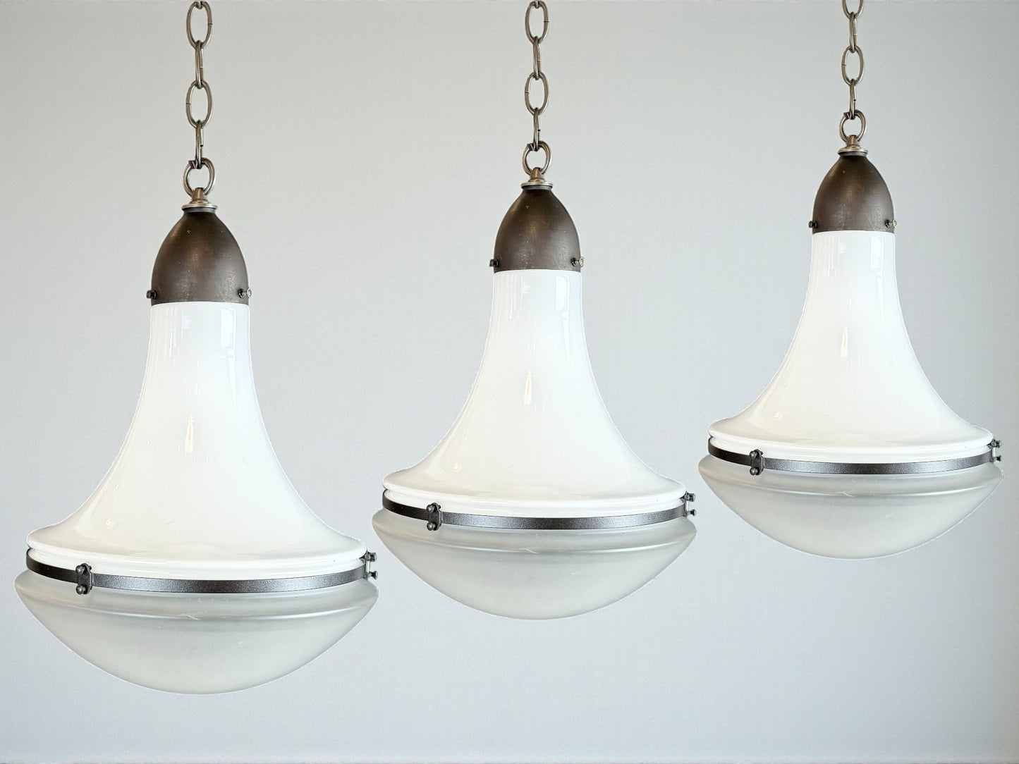 Set of Three Opaline Pendant Lights