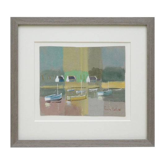 Watercolor Painting of Sailboats and Houses