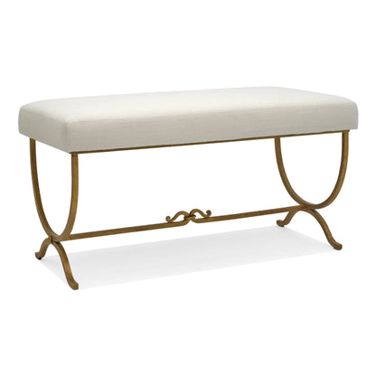 Vintage Gilt Iron Bench with Upholstered Seat