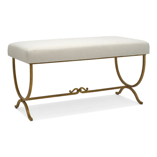 Vintage Gilt Iron Bench with Upholstered Seat