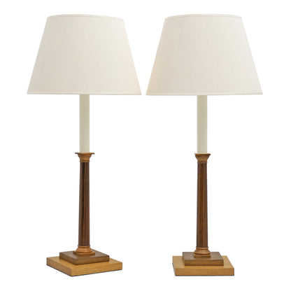 Pair of Multi-Wood Candlestick Lamps