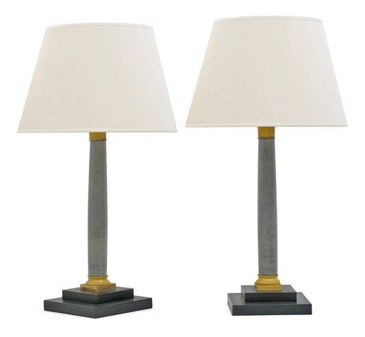 Pair of Painted Blue Wood Candlestick Lamps