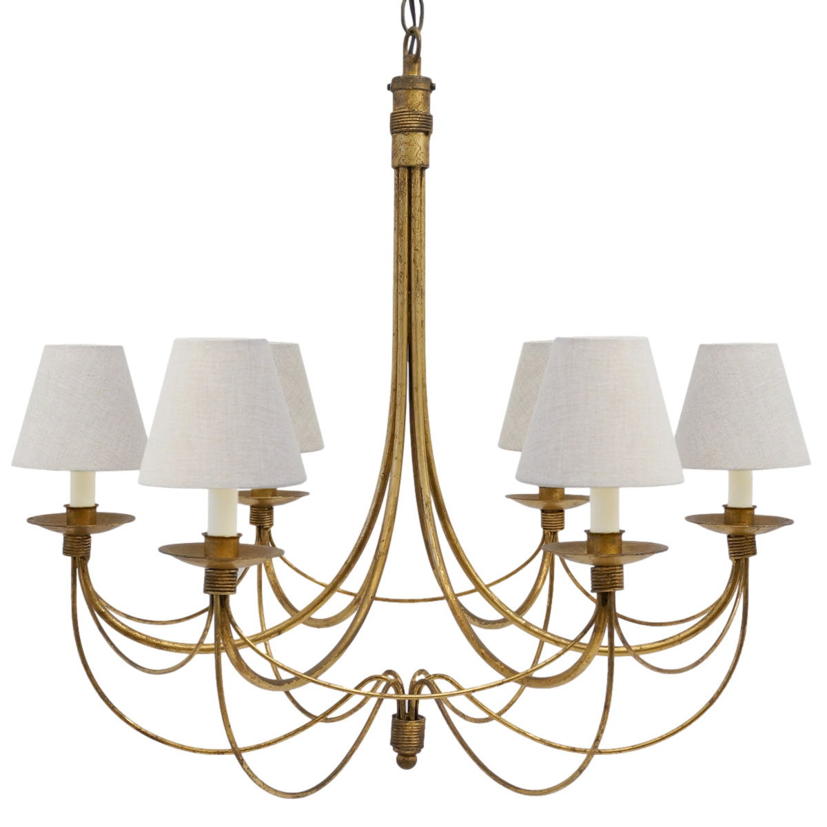 Six Light Gilt Iron Chandelier