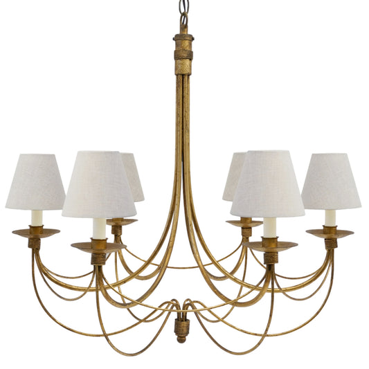 Six Light Gilt Iron Chandelier