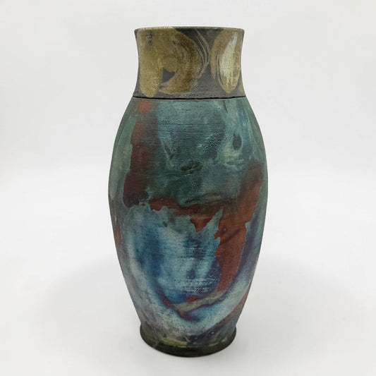Large Raku Fired Iridescent Vase