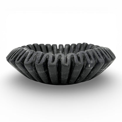 Black Marble Ruffled Bowl