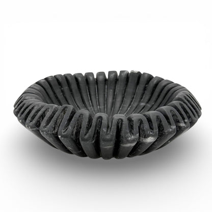 Black Marble Ruffled Bowl
