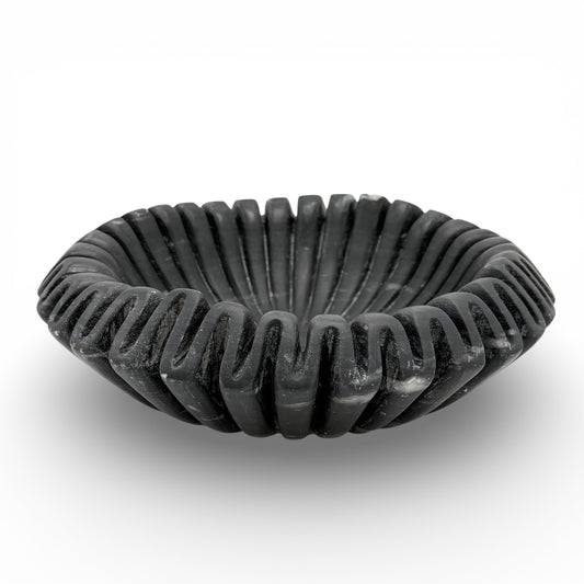 Black Marble Ruffled Bowl