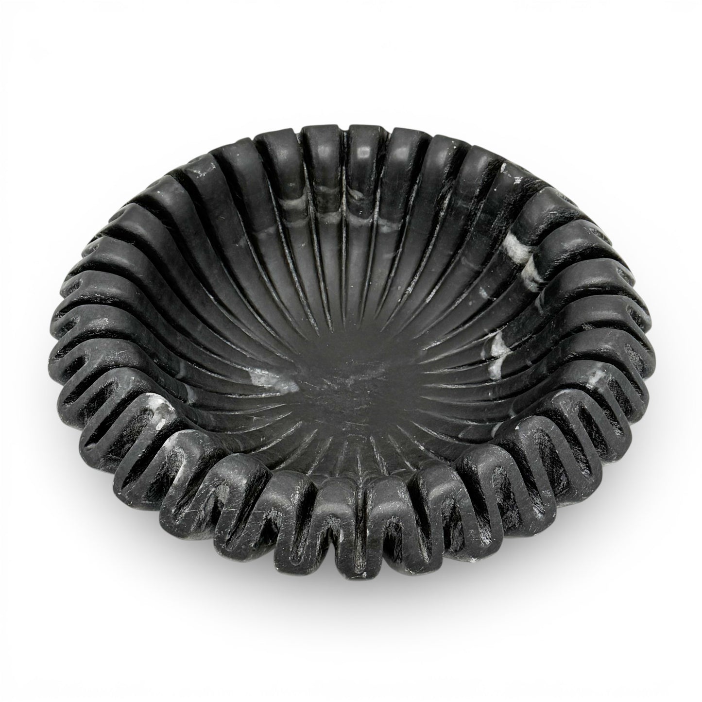 Black Marble Ruffled Bowl