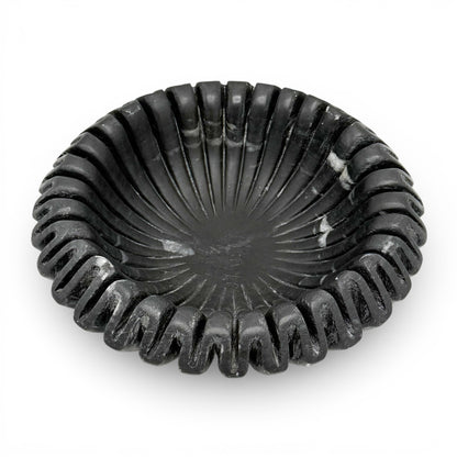 Black Marble Ruffled Bowl