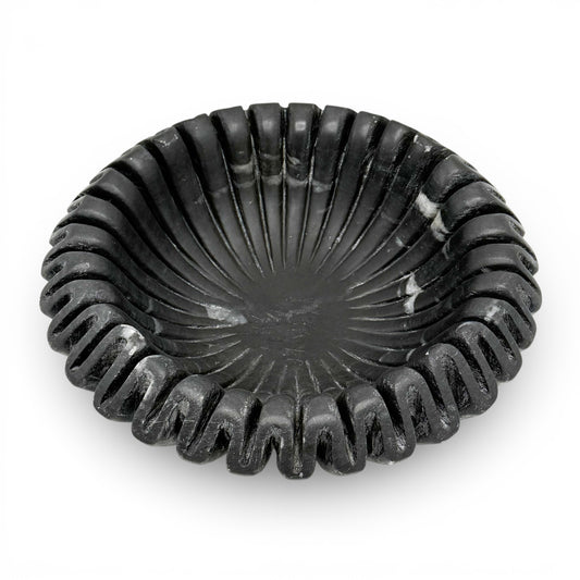 Black Marble Ruffled Bowl