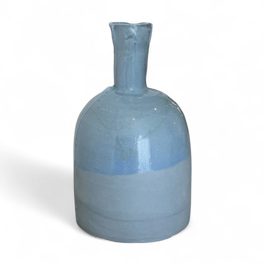 Partially Glazed Light Blue Bottle Vase
