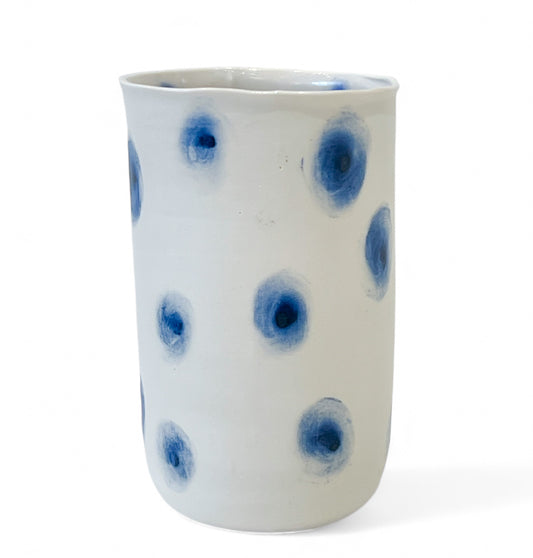 Handbuilt Porcelain Vase with Blue Dot Decoration