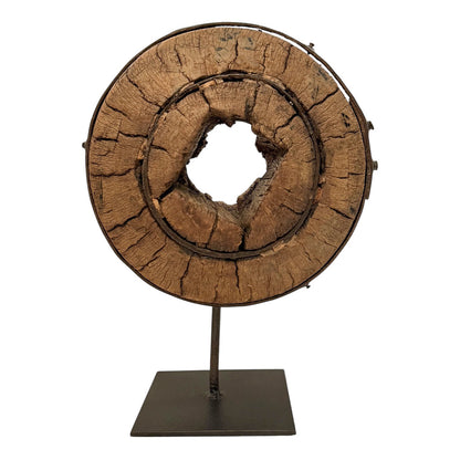 Rustic Wood Wheel Mounted on Stand
