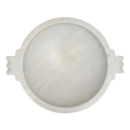 Round White Marble Bowl with Handles
