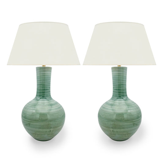 Pair of Light Green Strie Table Lamps