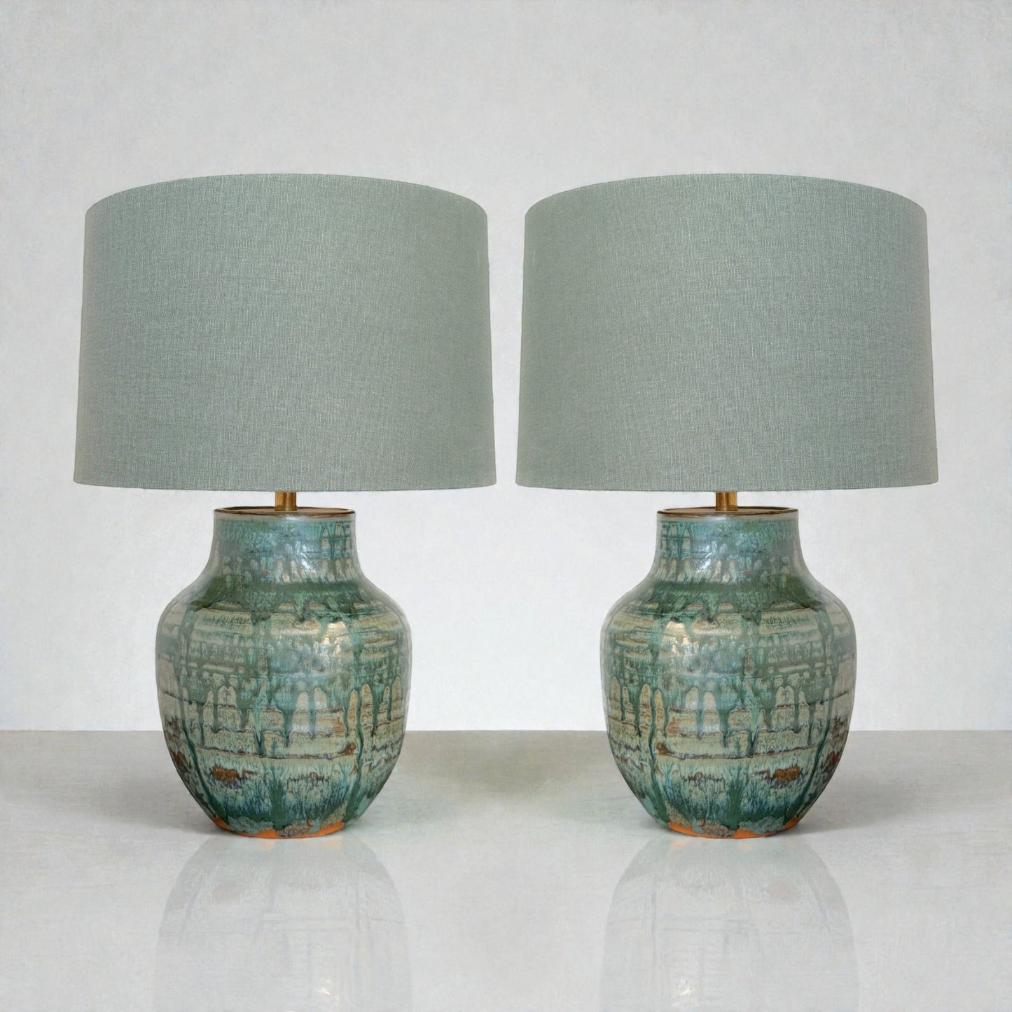 Pair of Green Drip Glazed Table Lamps
