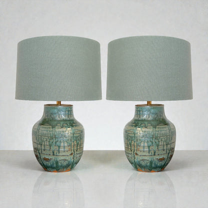 Pair of Green Drip Glazed Table Lamps