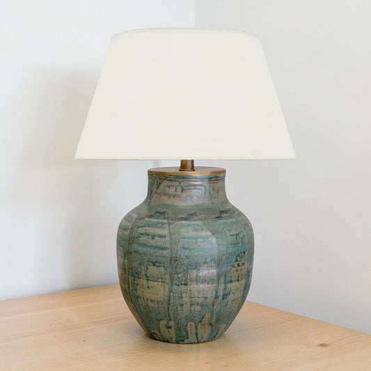 Green Drip Glaze Stoneware Jar Lamp