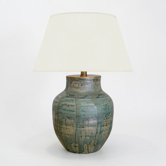 Green Drip Glaze Stoneware Jar Lamp