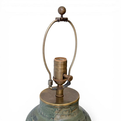 Green Drip Glaze Stoneware Jar Lamp