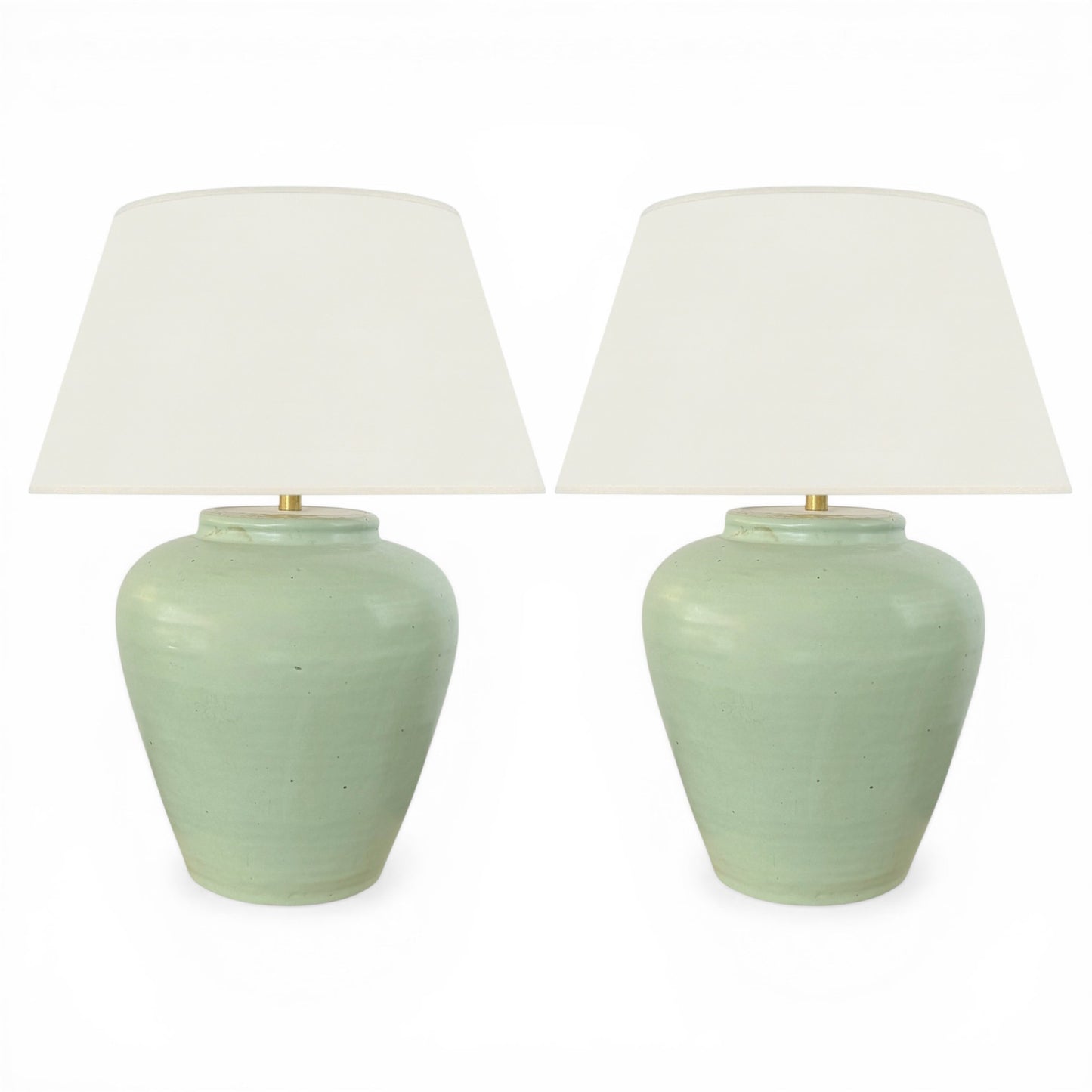 Pair of Light Green Stoneware Lamps