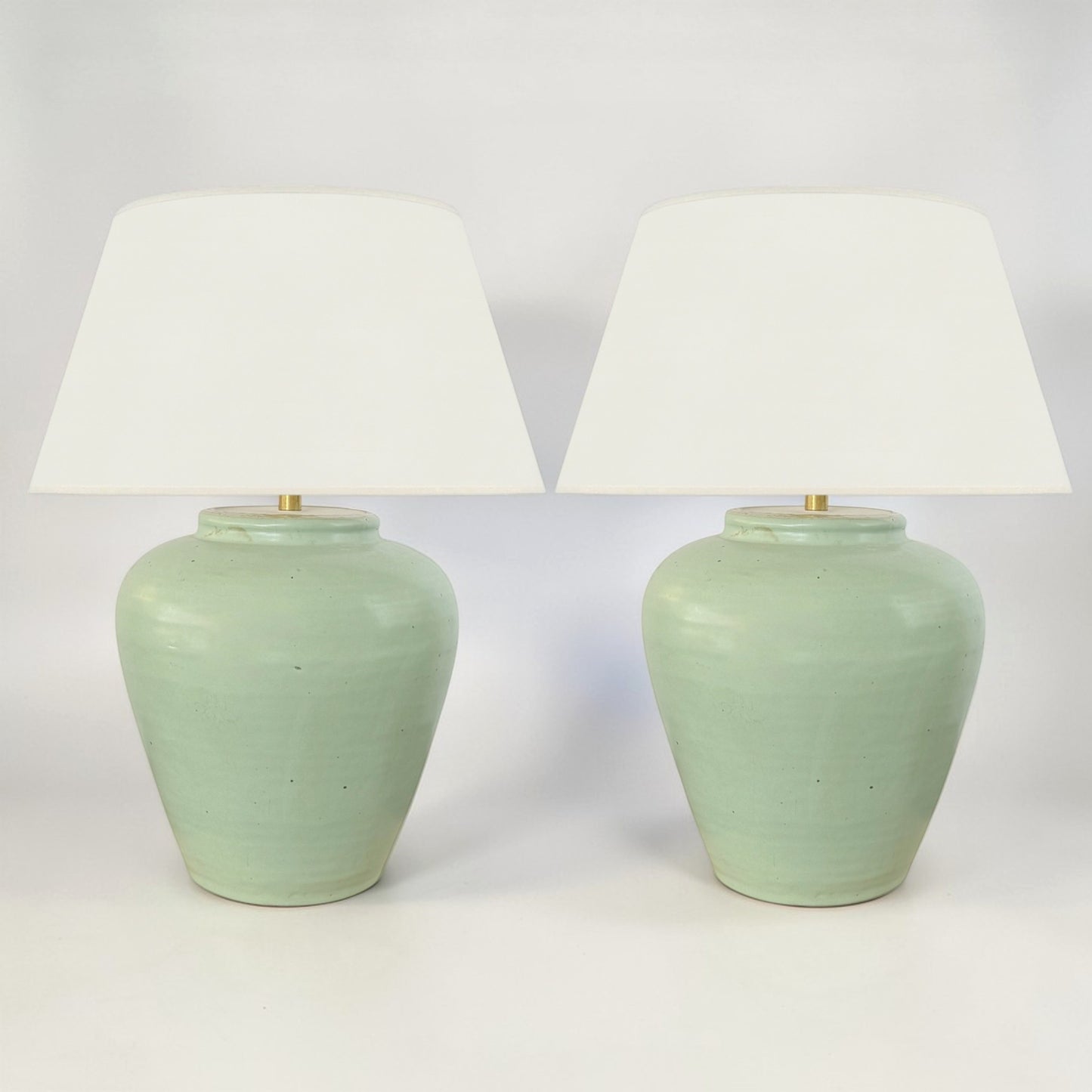 Pair of Light Green Stoneware Lamps