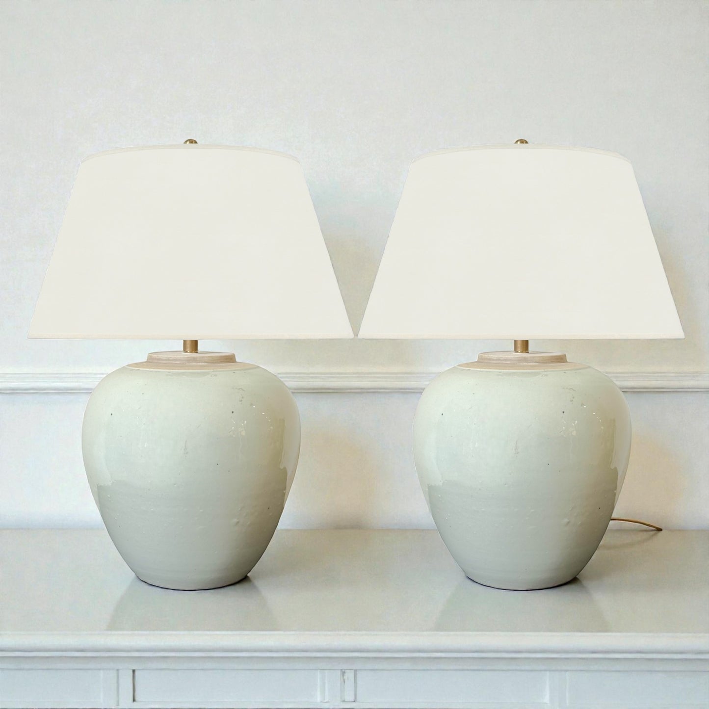 Pair of Celadon Stoneware Table Lamps