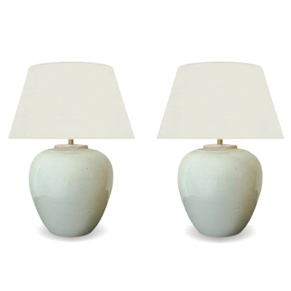Pair of Celadon Stoneware Table Lamps
