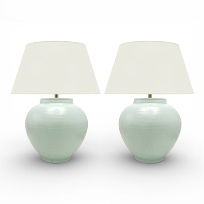 Pair of Light Green Stoneware Table Lamps