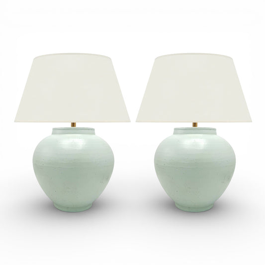 Pair of Light Green Stoneware Table Lamps