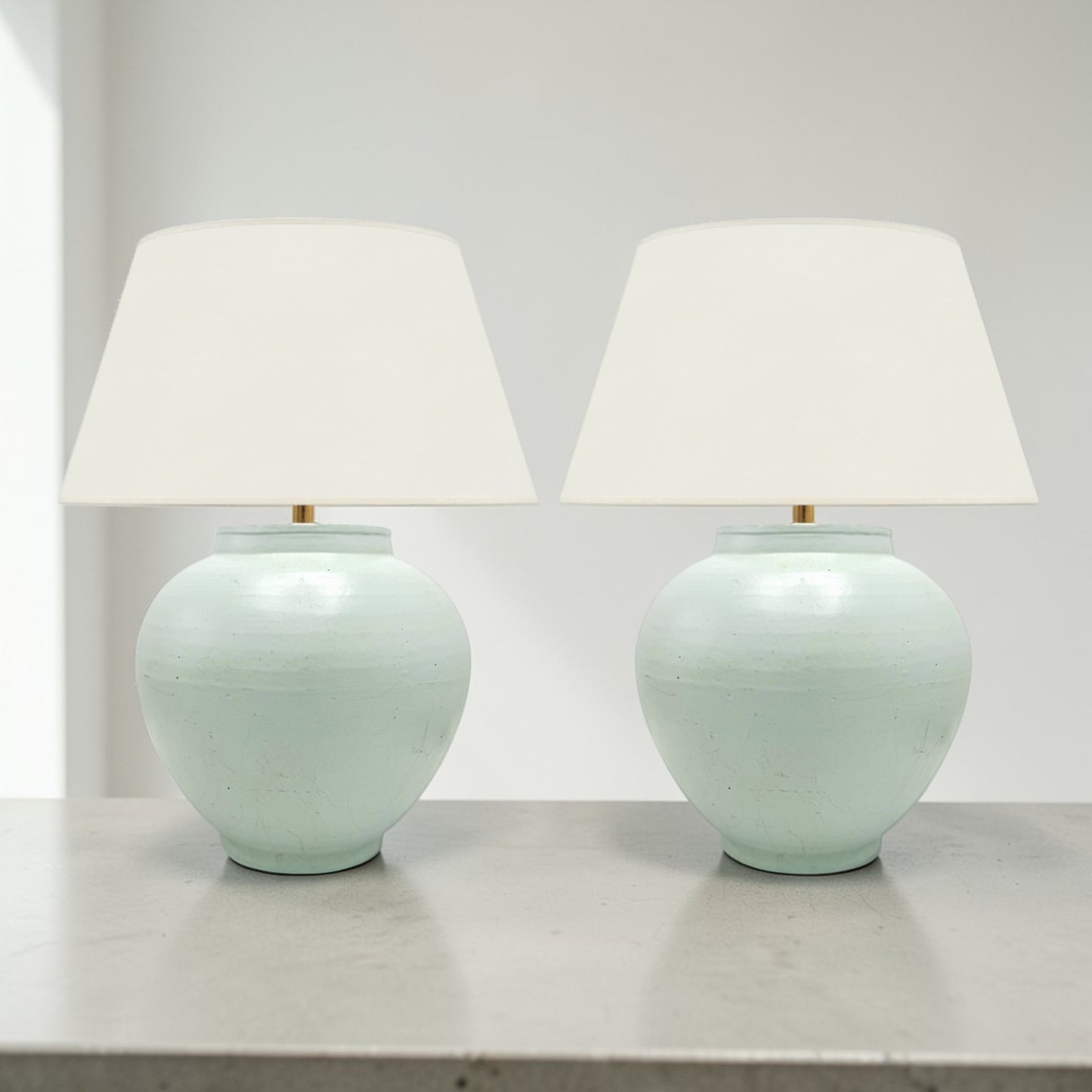 Pair of Light Green Stoneware Table Lamps