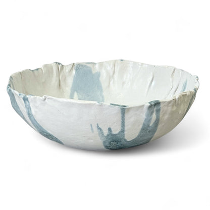 Handmade Cream and Blue Stoneware Bowl