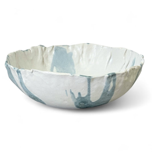 Handmade Cream and Blue Stoneware Bowl