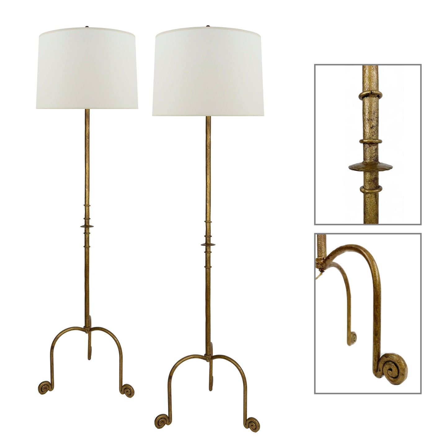 Pair of Gilt Iron Standing Lamps with Curled Feet