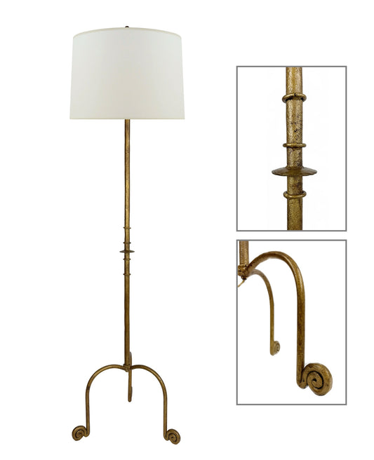 Gilt Iron Standing Lamp with Curled Feet