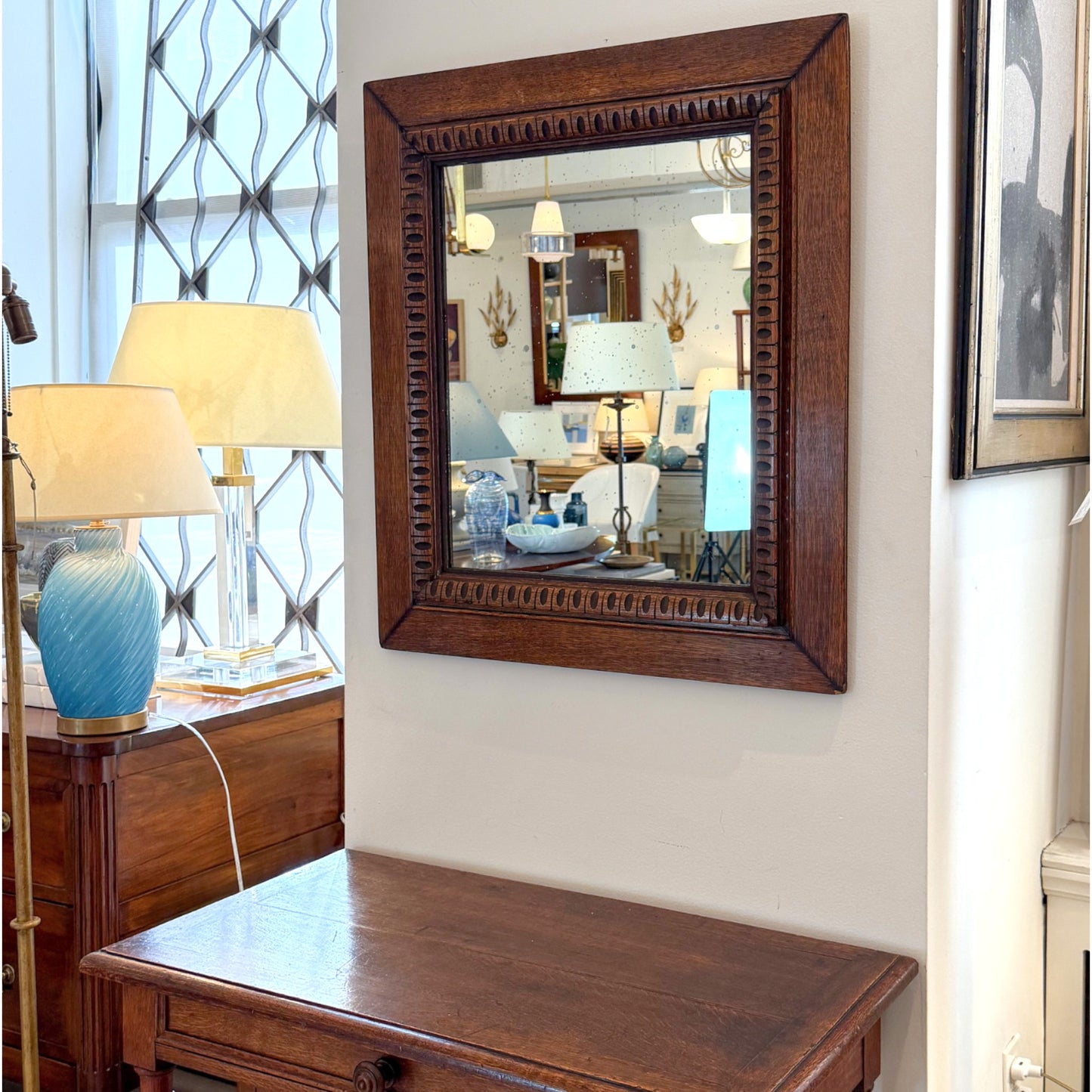 Antique Carved Oak Mirror