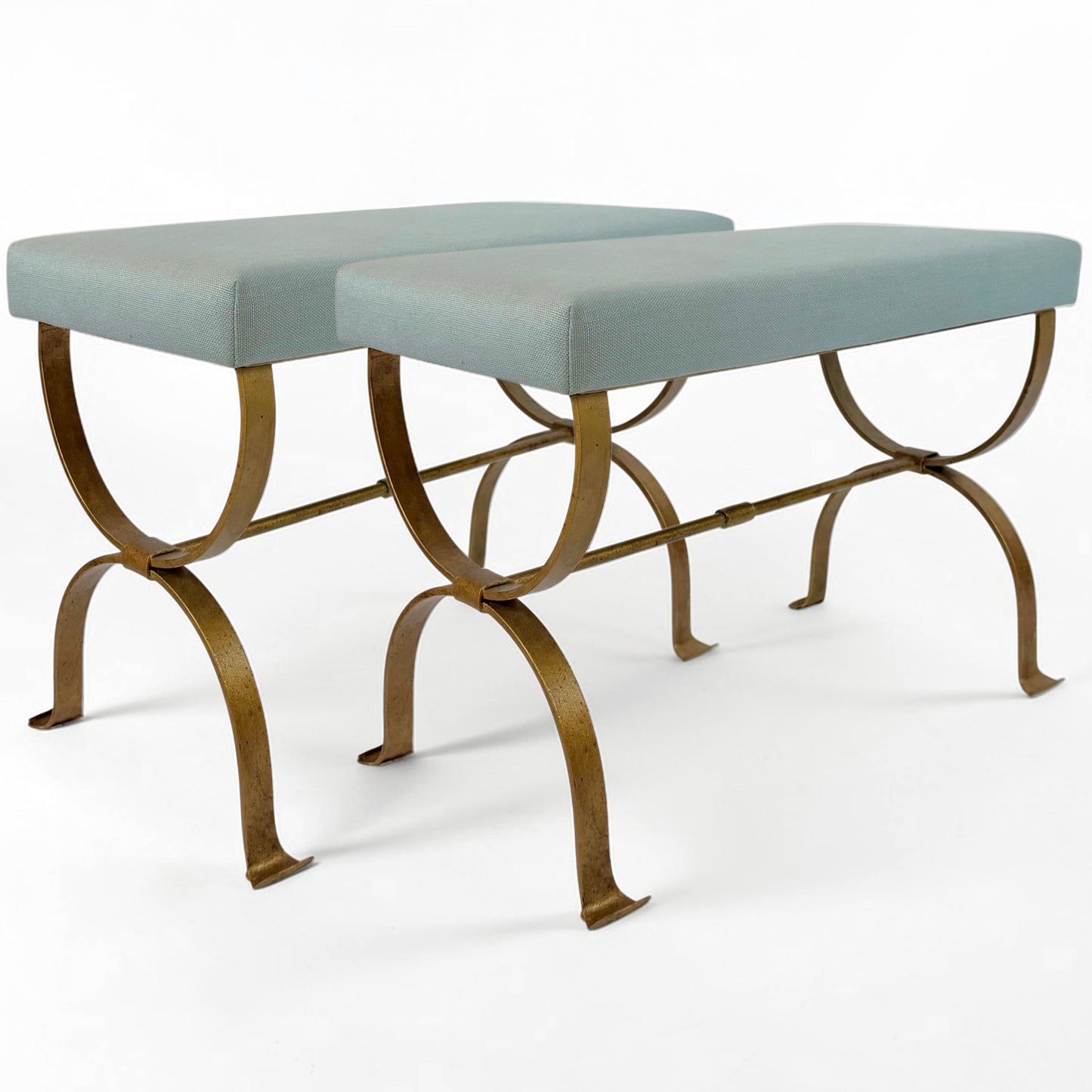 Pair of Curule Form Gilt Iron Benches