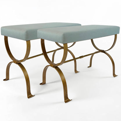 Pair of Curule Form Gilt Iron Benches